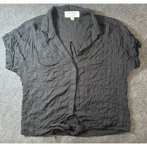 Cloth & Stone for Anthropologie Black Liya Crinkle Tie-Front Button Down Top